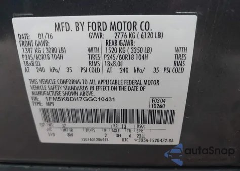 2016 Ford Explorer Xlt из США, поврежденный, VIN 1FM5K8DH7GGC10431